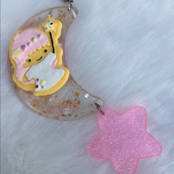 Little twin stars lala necklace glitter Kawaii gyaru y2k pastel goth festival - Picture 2 of 6